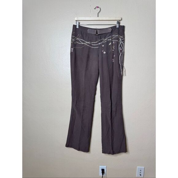 Da-Nang Pants Women Medium Brown Y2K Embroidered Floral Vintage Surplus Boho - Picture 1 of 10